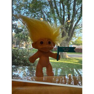 Russ Berrie Troll Doll With Yellow Hair & "Get Well Soon" 3"